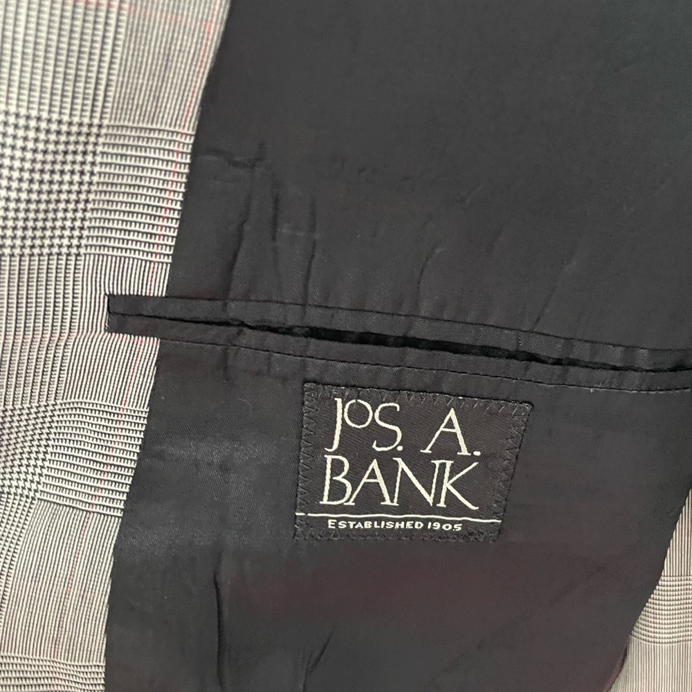 COPY - Jos A Bank black and gray check suit size 46XL with 40x34 pants. EUC.